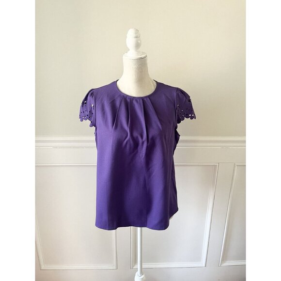 Shein L Purple Laser Cut Sleeve Blouse Pleated Front L - Picture 5 of 13